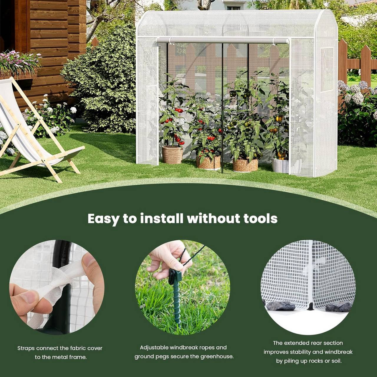 24goodz Greenhouse - Optimal Climate for Plants - Durable and Stable - Steel Pipe and PE - For Garden Enthusiasts - 170x68x200 cm - White