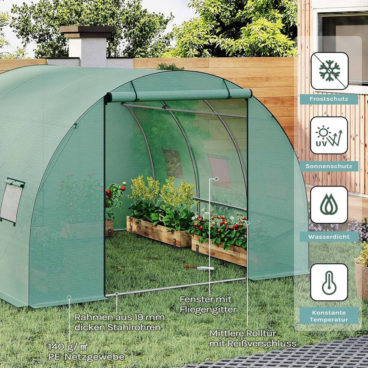 24goodz Greenhouse with Door and 6 Windows - Effective Plant Protection - Premium Quality - Steel and PE Mesh - For Garden Enthusiasts - 300 x 300 x 200 cm