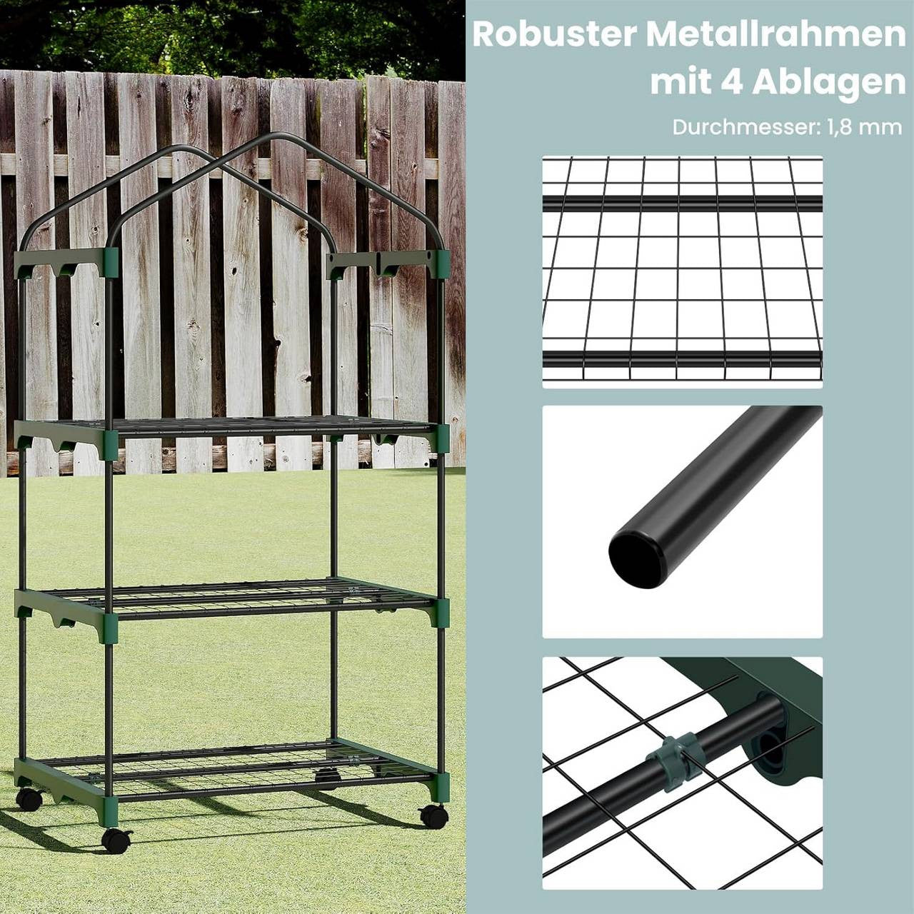 24goodz Mobile Greenhouse with 3 Shelves - Durable and Versatile - PE Mesh - For Plant Lovers - 70 x 130 x 50 cm - White