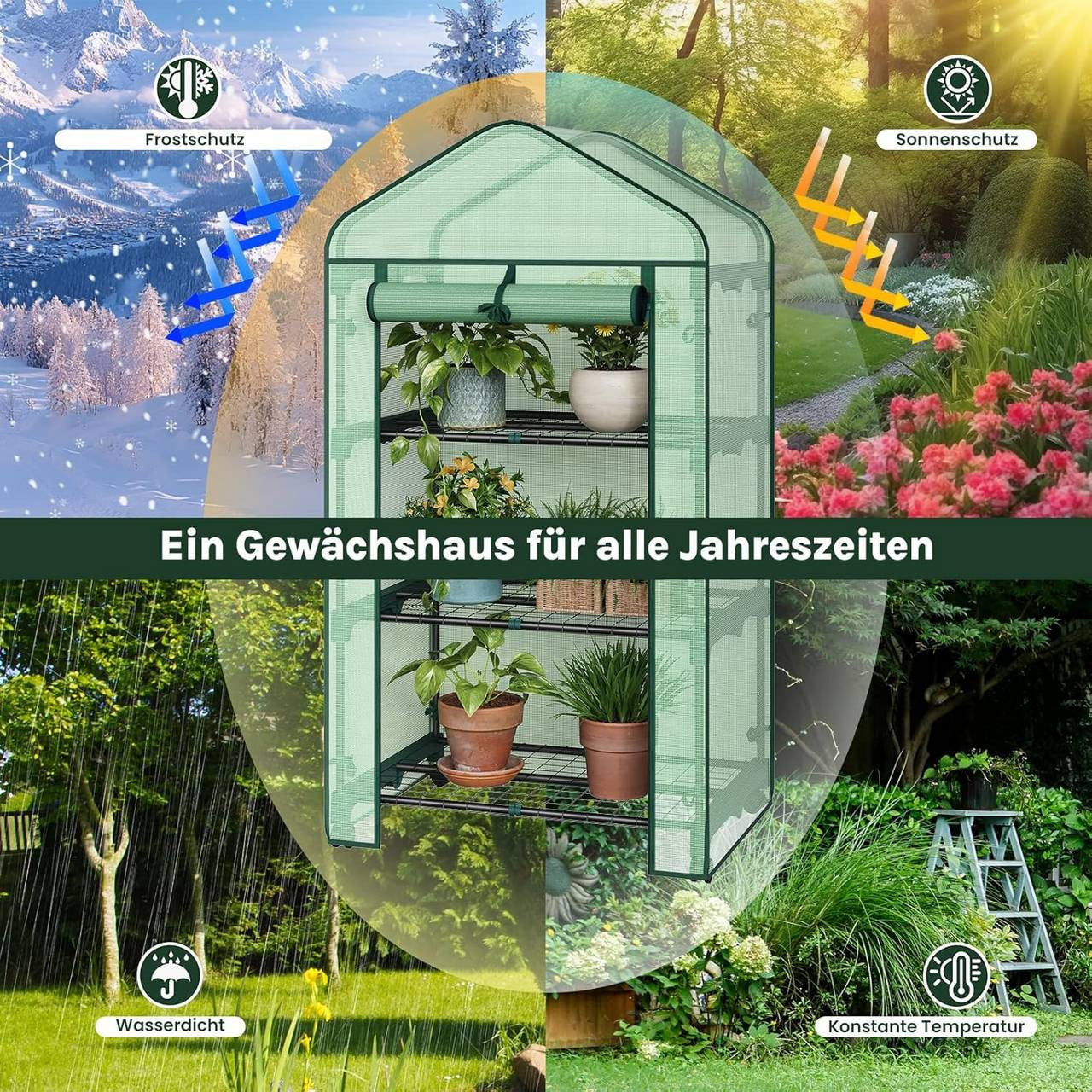 24goodz Portable Greenhouse with 3 Shelves - Durable and Weather-Resistant - 140 g/m² PE - For Plant Lovers - 70 x 130 x 50 cm