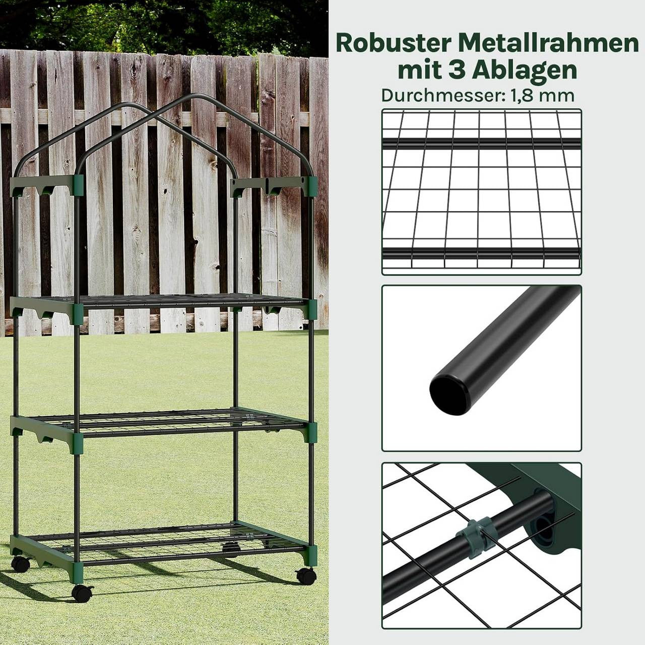 24goodz Portable Greenhouse with 3 Shelves - Durable and Weather-Resistant - 140 g/m² PE - For Plant Lovers - 70 x 130 x 50 cm