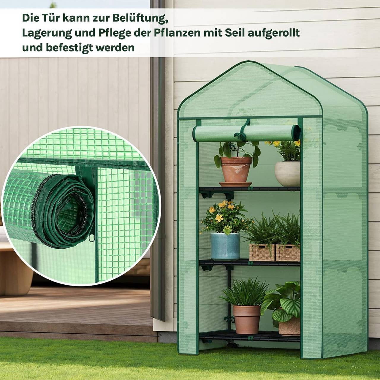 24goodz Portable Greenhouse with 3 Shelves - Durable and Weather-Resistant - 140 g/m² PE - For Plant Lovers - 70 x 130 x 50 cm