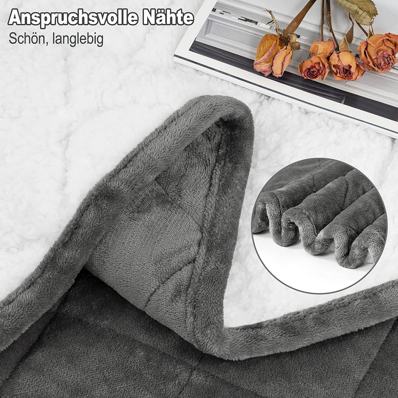 24goodz Weighted Therapy Blanket - Stress Relief & Sleep Aid - Flannel and Sherpa - For Adults - Grey
