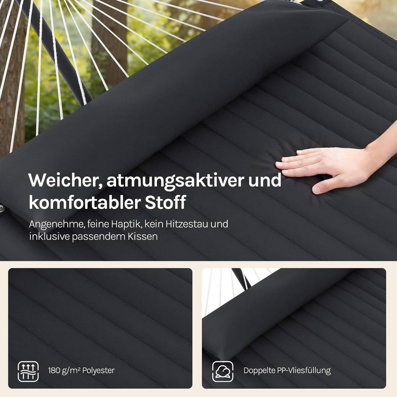 24goodz Hammock with Stand - Sturdy and Stable - Comfortable for Two - Metal + Polyester - Dark Grey