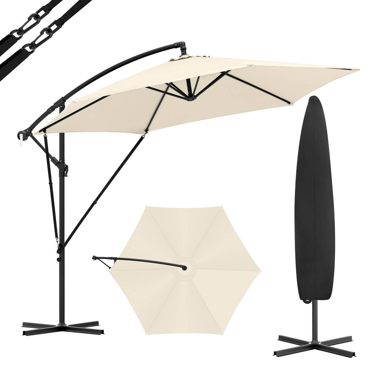 24goodz Hanging Garden Umbrella φ310cm - UV Protection - Adjustable Tilt - Metal and Polyester - Beige