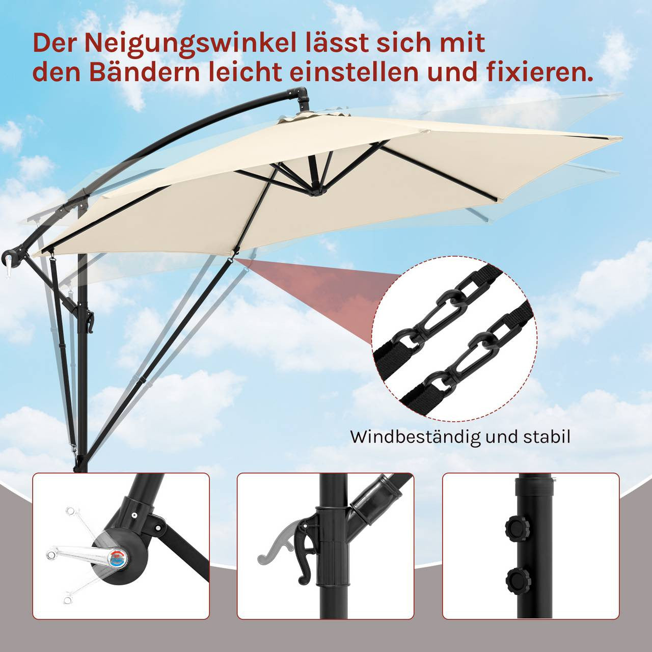 24goodz Hanging Garden Umbrella φ310cm - UV Protection - Adjustable Tilt - Metal and Polyester - Beige