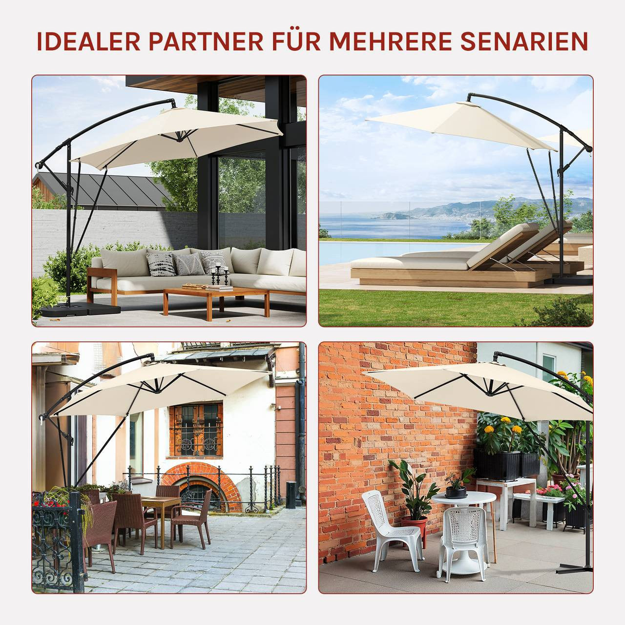 24goodz Hanging Garden Umbrella φ310cm - UV Protection - Adjustable Tilt - Metal and Polyester - Beige