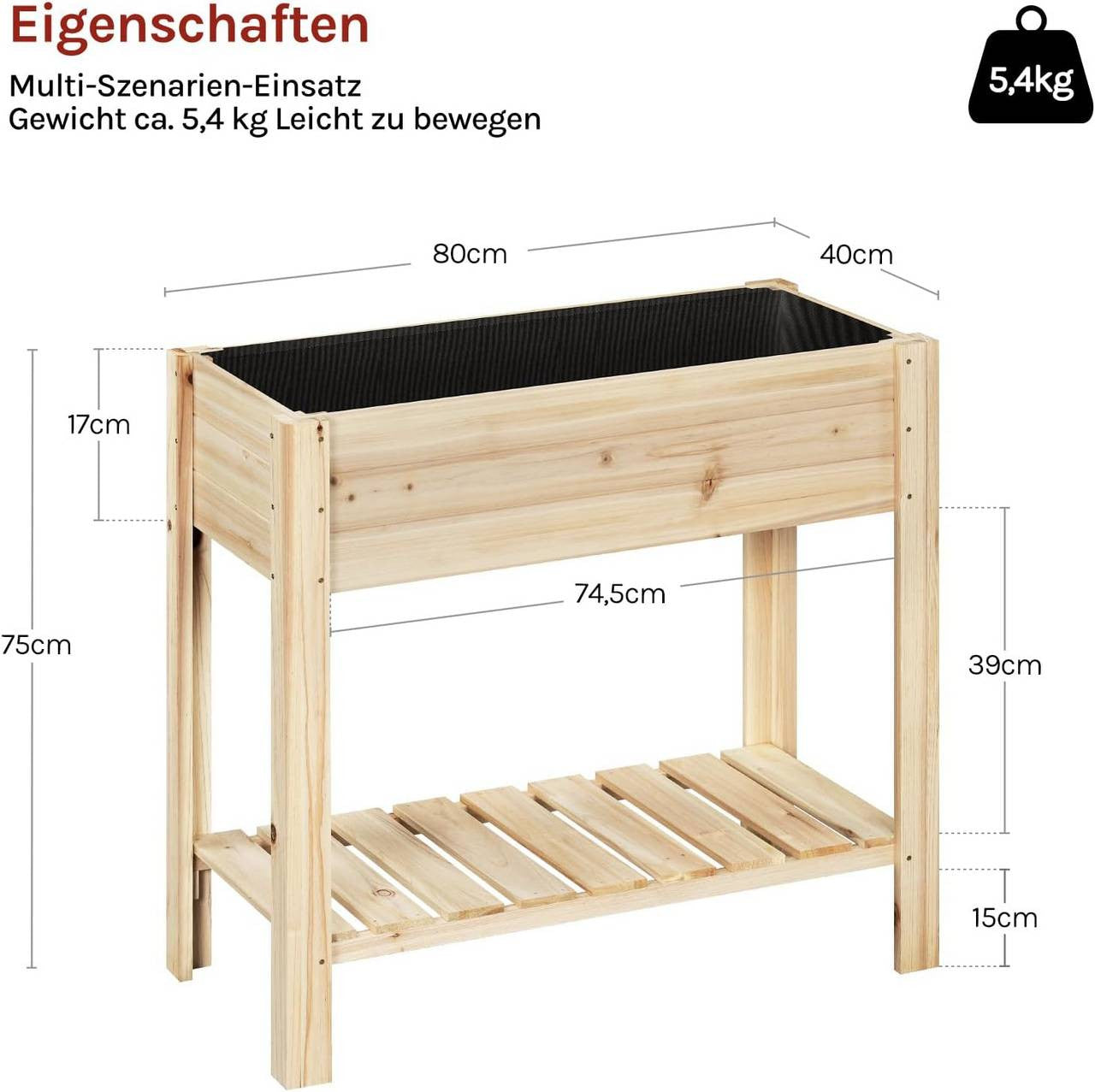 24goodz Raised Wooden Garden Bed - Weatherproof & Moisture Resistant - Pine Wood - For Garden Enthusiasts - Brown/Wood Colour - 80 x 75 x 40 cm