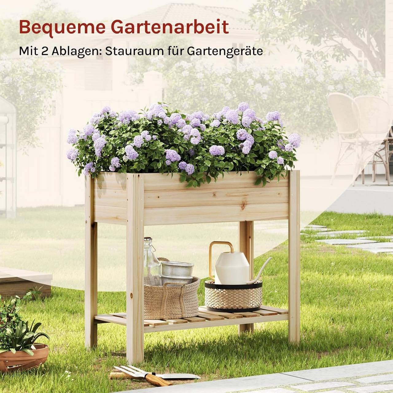 24goodz Raised Wooden Garden Bed - Weatherproof & Moisture Resistant - Pine Wood - For Garden Enthusiasts - Brown/Wood Colour - 80 x 75 x 40 cm