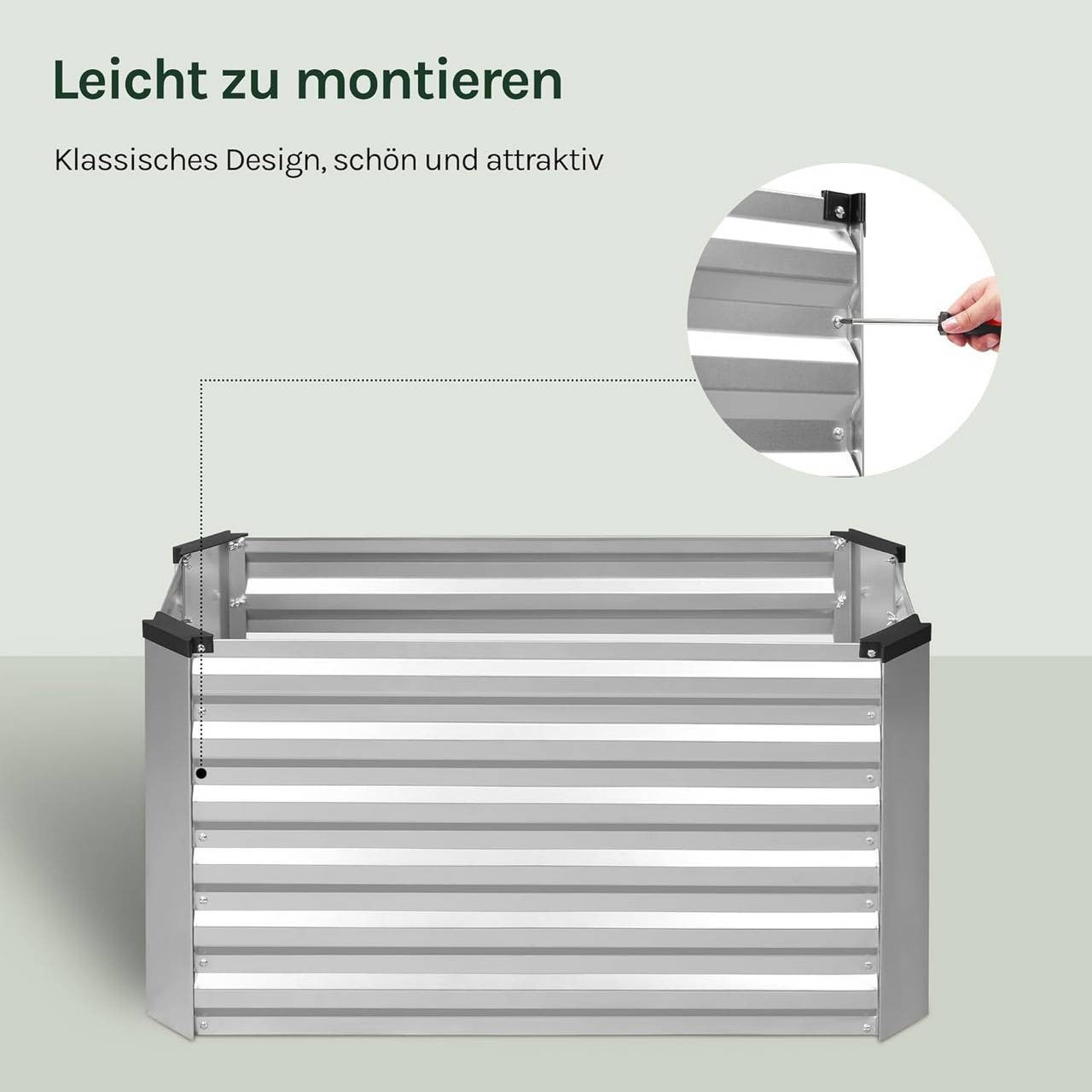 24goodz Raised Garden Bed - Durable Galvanized Steel - Ergonomic Design - Galvanized Steel - For Garden Enthusiasts - Silver 100x56x40 cm