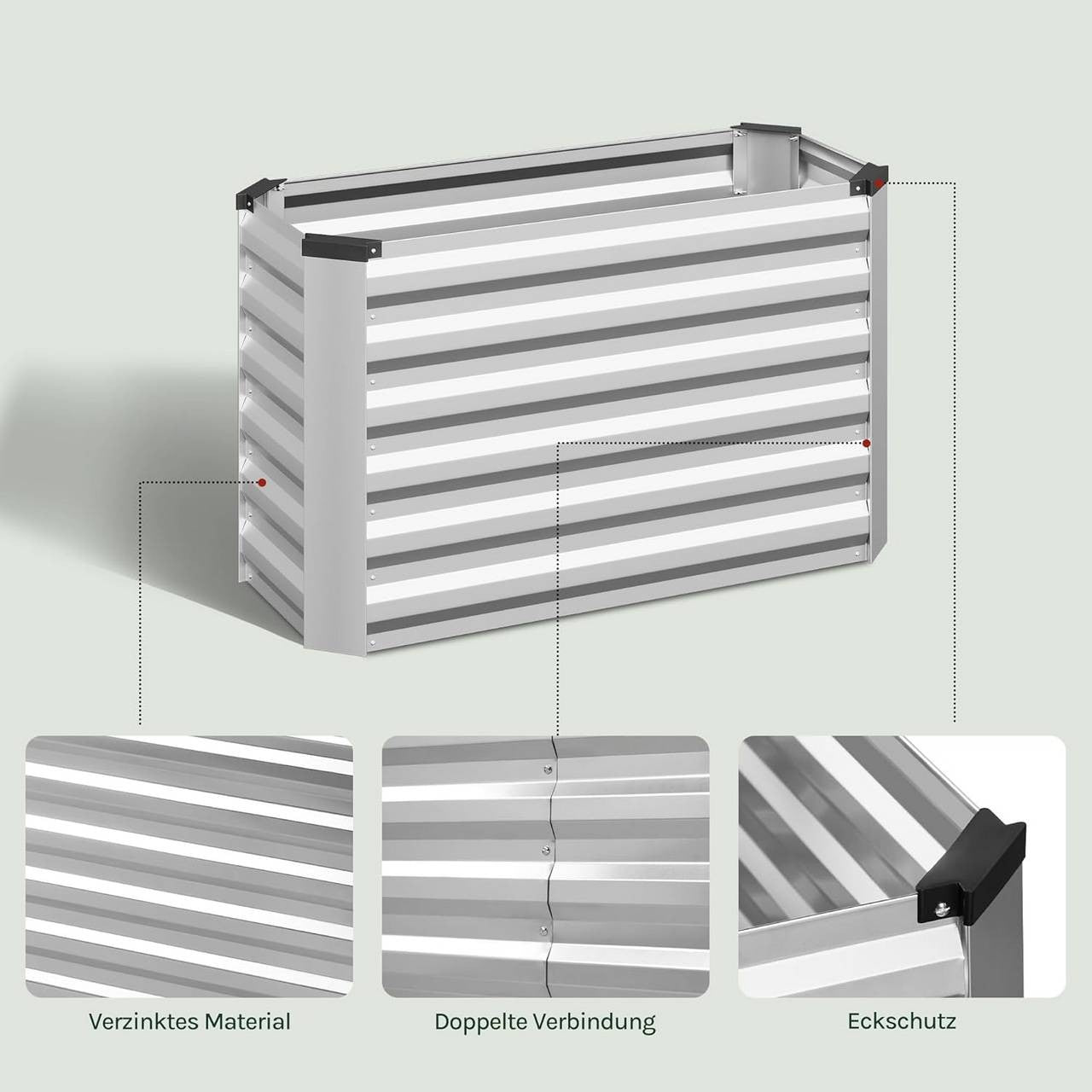 24goodz Raised Garden Bed - Durable Galvanized Steel - Ergonomic Design - Galvanized Steel - For Garden Enthusiasts - Silver 100x56x40 cm
