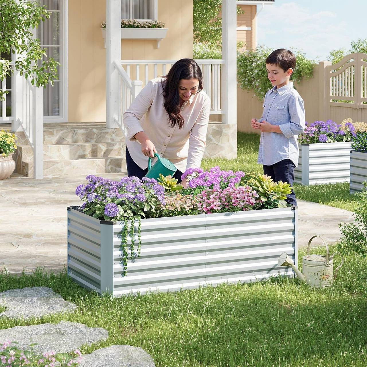 24goodz Raised Garden Bed - Durable Galvanized Steel - Ergonomic Design - 160 x 56 x 80 cm - Silver