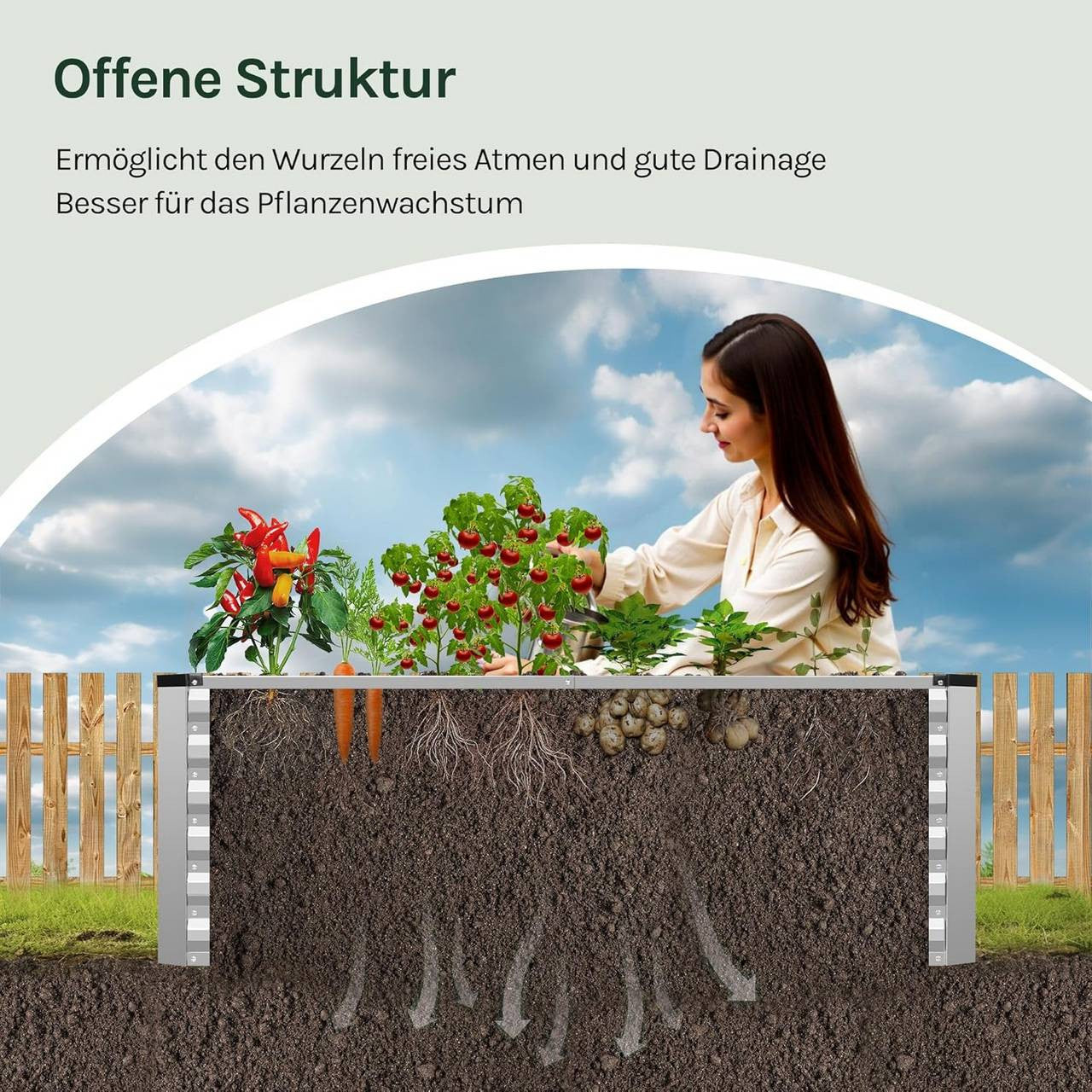 24goodz Raised Garden Bed - Durable Galvanized Steel - Ergonomic Design - 160 x 56 x 80 cm - Silver