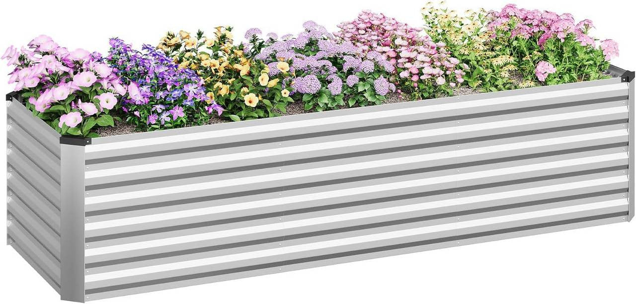 24goodz Raised Garden Bed - Durable Galvanized Steel - Ergonomic Design - Galvanized Steel - For Garden Lovers - 238 x 56 x 80 cm