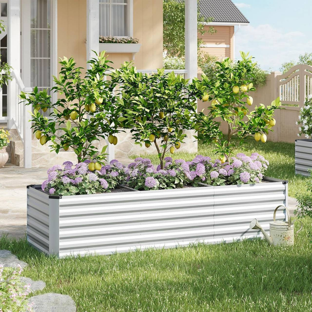 24goodz Raised Garden Bed - Durable Galvanized Steel - Ergonomic Design - Galvanized Steel - For Garden Lovers - 238 x 56 x 80 cm