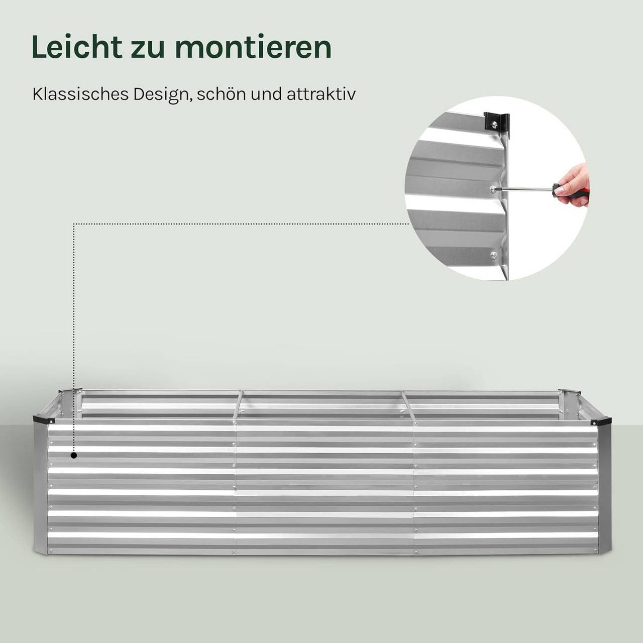 24goodz Raised Garden Bed - Durable Galvanized Steel - Ergonomic Design - Galvanized Steel - For Garden Lovers - 238 x 56 x 80 cm