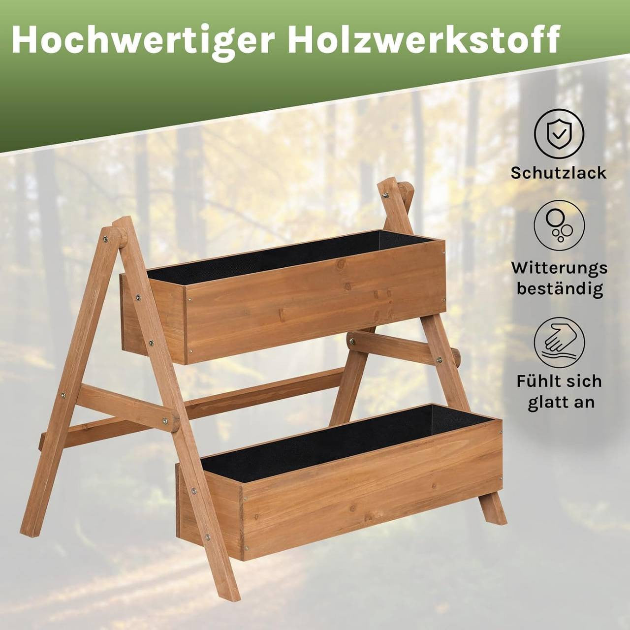 24goodz Raised Garden Bed with 2 Planter Boxes - Ergonomic Height for Easy Gardening - Solid Pine Wood - For Plant Lovers - Brown