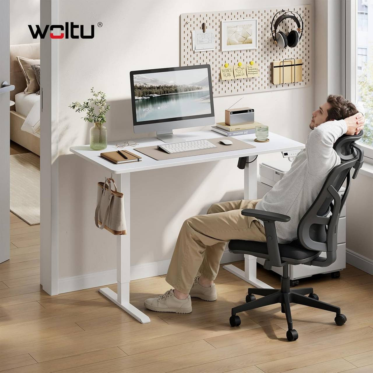 24goodz Height Adjustable Desk - Quiet Operation - Sturdy Steel Frame - White/Black - 120 x 60 cm - wsdc