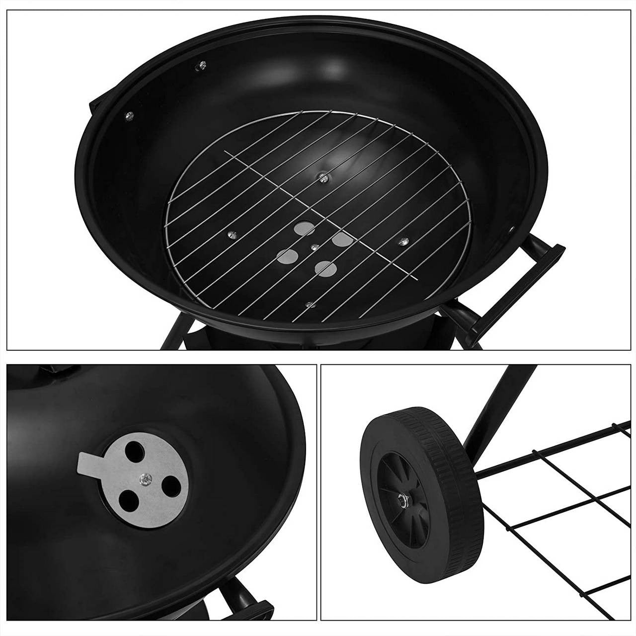 24goodz Charcoal Grill with Wheels - Mobile Design for Easy Transport - Metal and Plastic - For Outdoor Cooking Enthusiasts - 44 x 73 cm - Black - sz