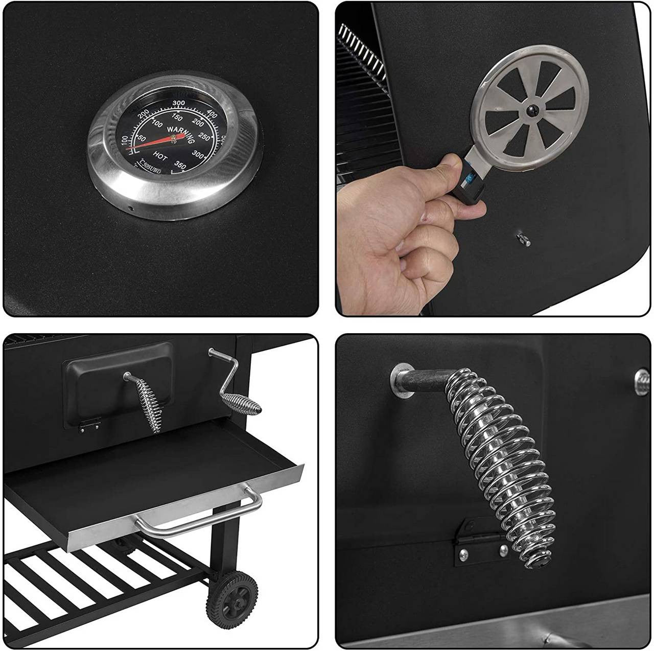 24goodz Charcoal Grill with Lid - Mobile Design for Easy Transport - Steel - For BBQ Lovers - Black - sz