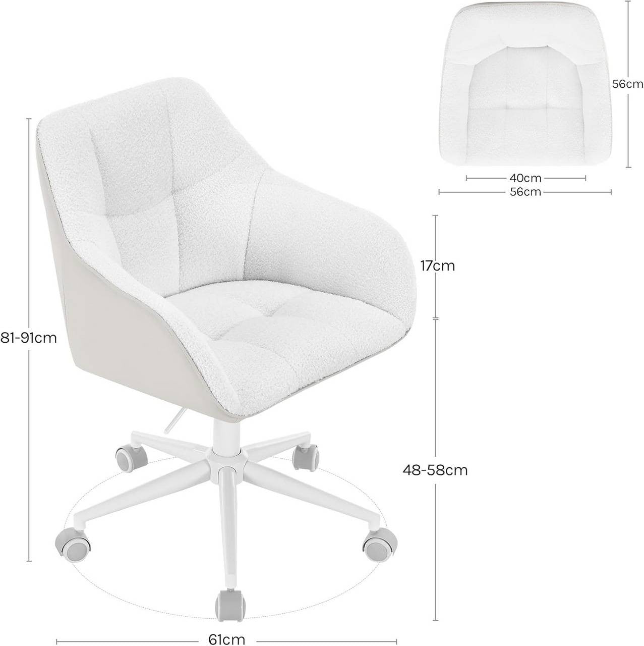 24goodz Ergonomic Office Chair - Stylish & Versatile - Bouclé Fabric - For Home and Office - Cream + Beige
