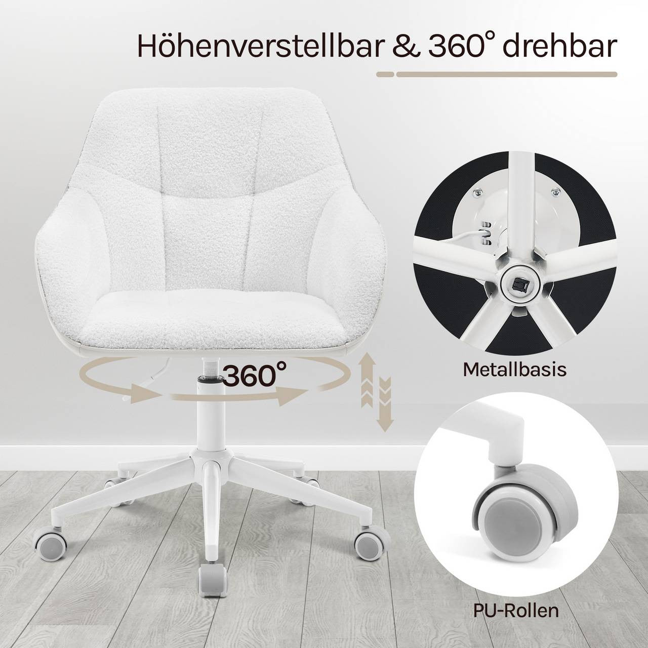 24goodz Ergonomic Office Chair - Stylish & Versatile - Bouclé Fabric - For Home and Office - Cream + Beige