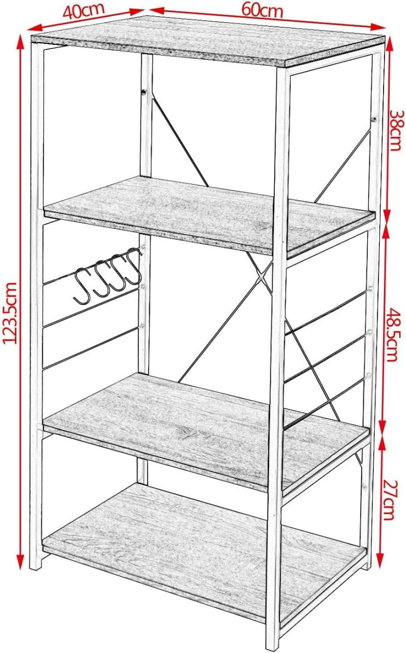 24goodz Kitchen Rack with Hooks - Sturdy and Versatile - MDF and Metal - For Home Organization - Light Oak and Dark Beech - hei