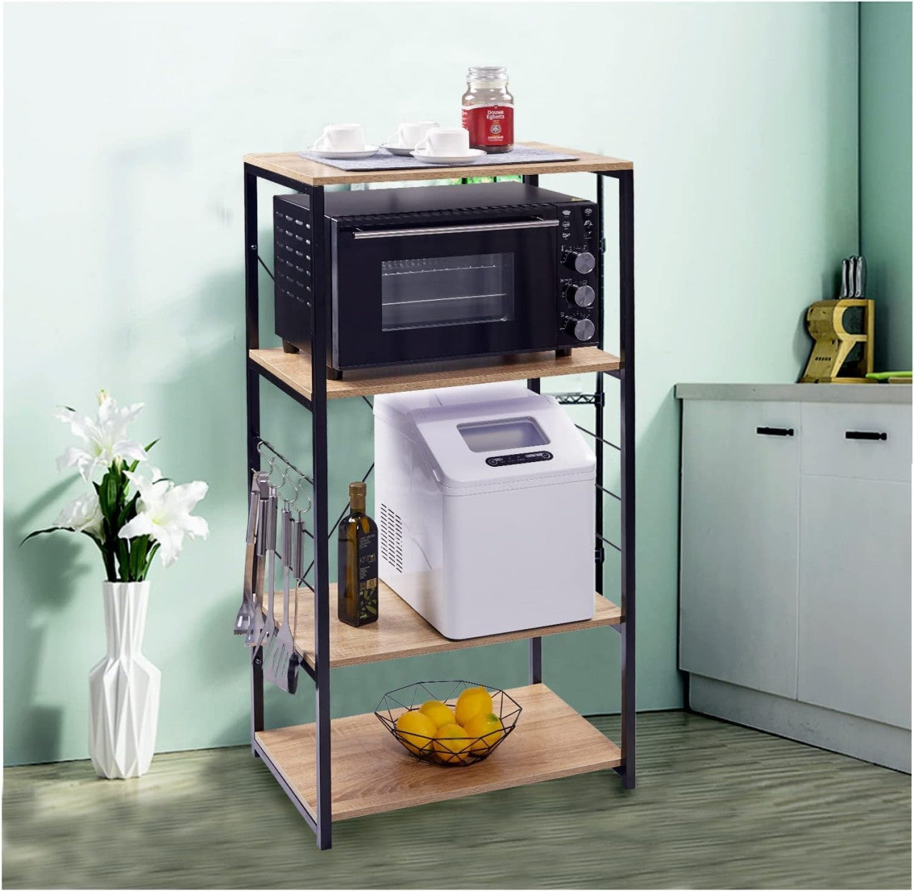 24goodz Kitchen Rack with Hooks - Sturdy and Versatile - MDF and Metal - For Home Organization - Light Oak and Dark Beech - hei