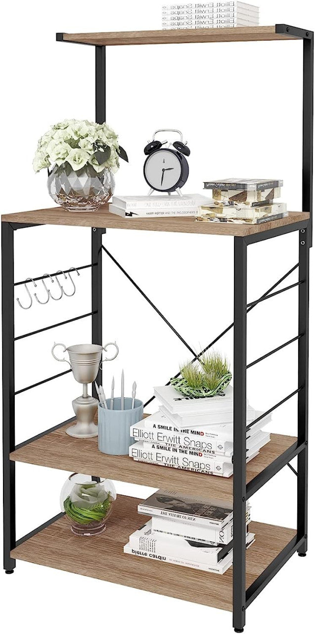 24goodz Kitchen Shelf - Stylish Design - Easy to Clean - MDF and Steel - Black + Light Oak - hei