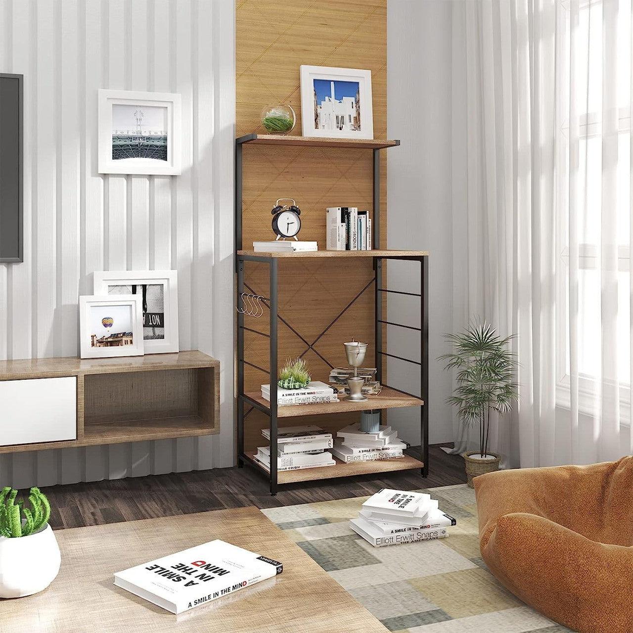 24goodz Kitchen Shelf - Stylish Design - Easy to Clean - MDF and Steel - Black + Light Oak - hei