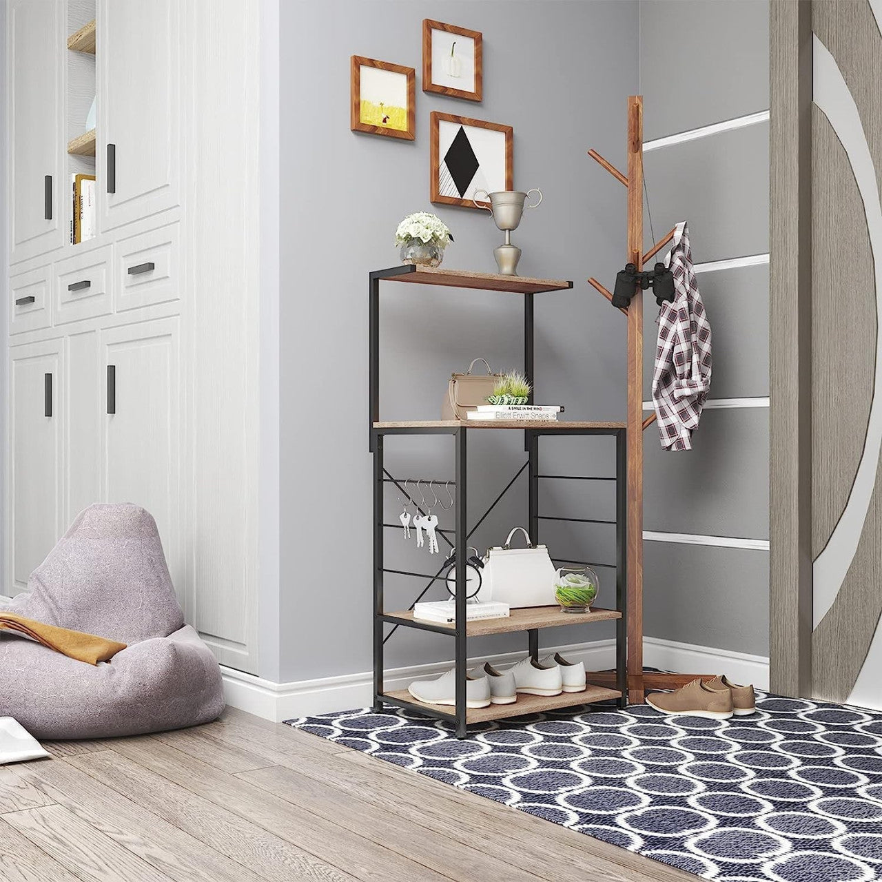 24goodz Kitchen Shelf - Stylish Design - Easy to Clean - MDF and Steel - Black + Light Oak - hei