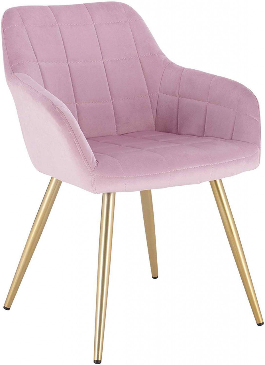 24goodz Velvet Dining Chair with Armrests - Ergonomic Comfort - Sturdy Metal Legs - Velvet - For Home & Office - Pink - rs