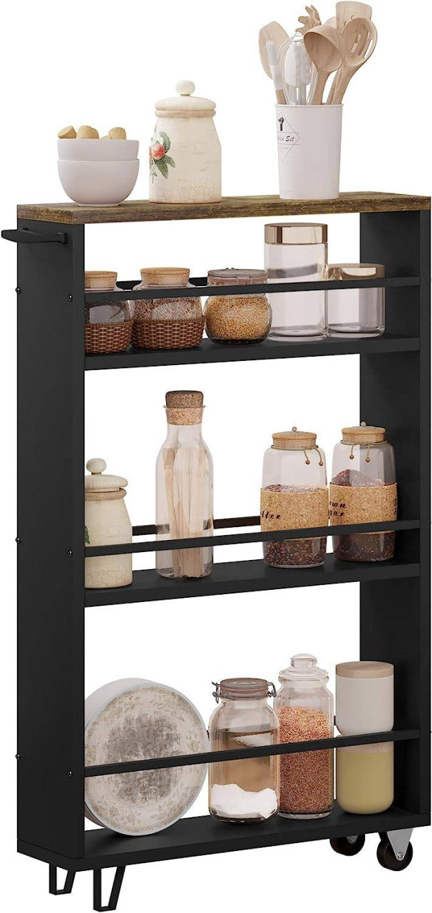 24goodz 3-Tier Serving Cart - Space-Saving Design - Durable E1 Material - For Home & Office - Vintage Brown + Black - rbs