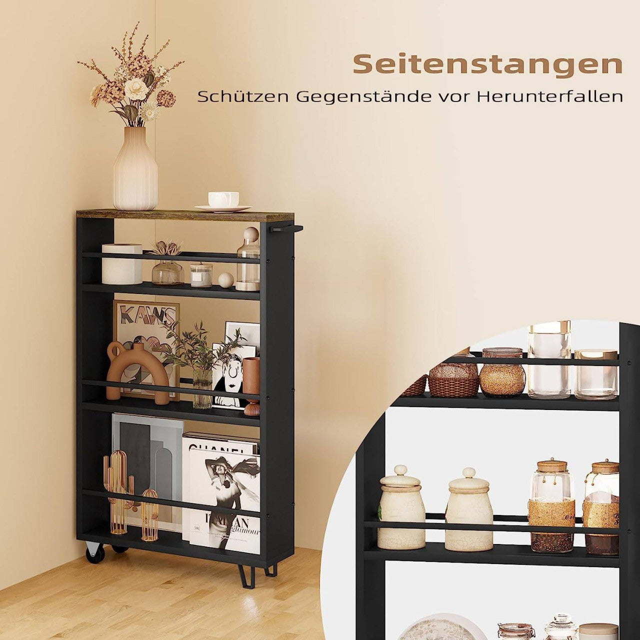 24goodz 3-Tier Serving Cart - Space-Saving Design - Durable E1 Material - For Home & Office - Vintage Brown + Black - rbs