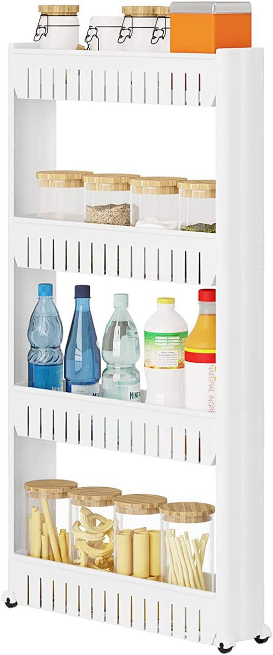 24goodz Slim Kitchen Trolley - Space-Saving Design - Versatile Use - Polypropylene - White - 13 x 102 x 54 cm - ws