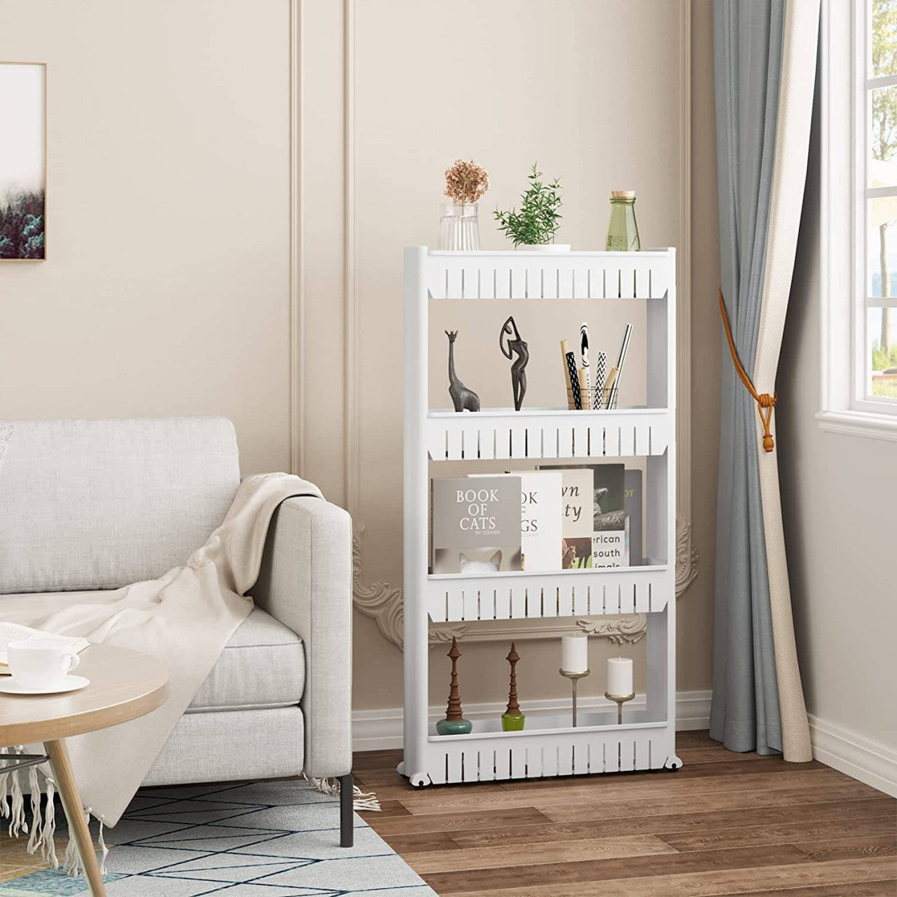 24goodz Slim Kitchen Trolley - Space-Saving Design - Versatile Use - Polypropylene - White - 13 x 102 x 54 cm - ws