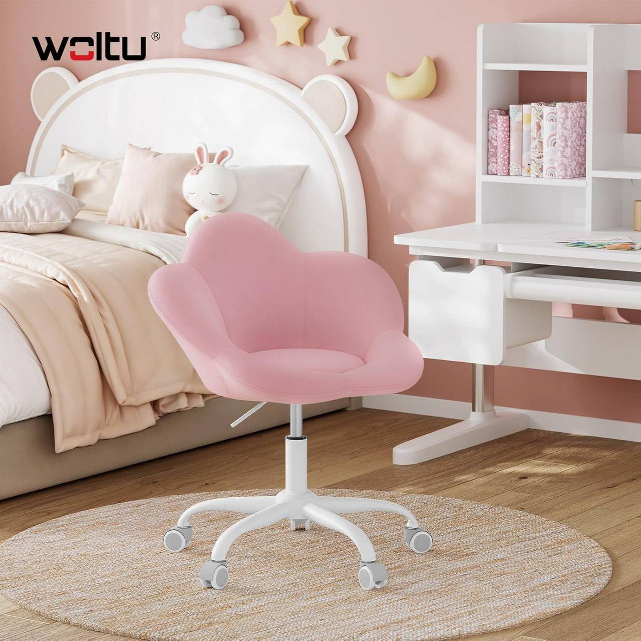 24goodz Kids Office Chair - Ergonomic Comfort - Height Adjustable - Velvet - For Children - Light Pink