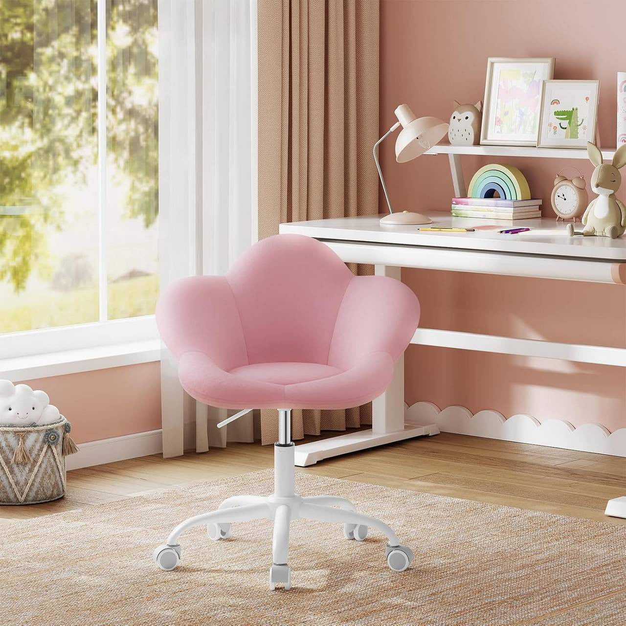24goodz Kids Office Chair - Ergonomic Comfort - Height Adjustable - Velvet - For Children - Light Pink