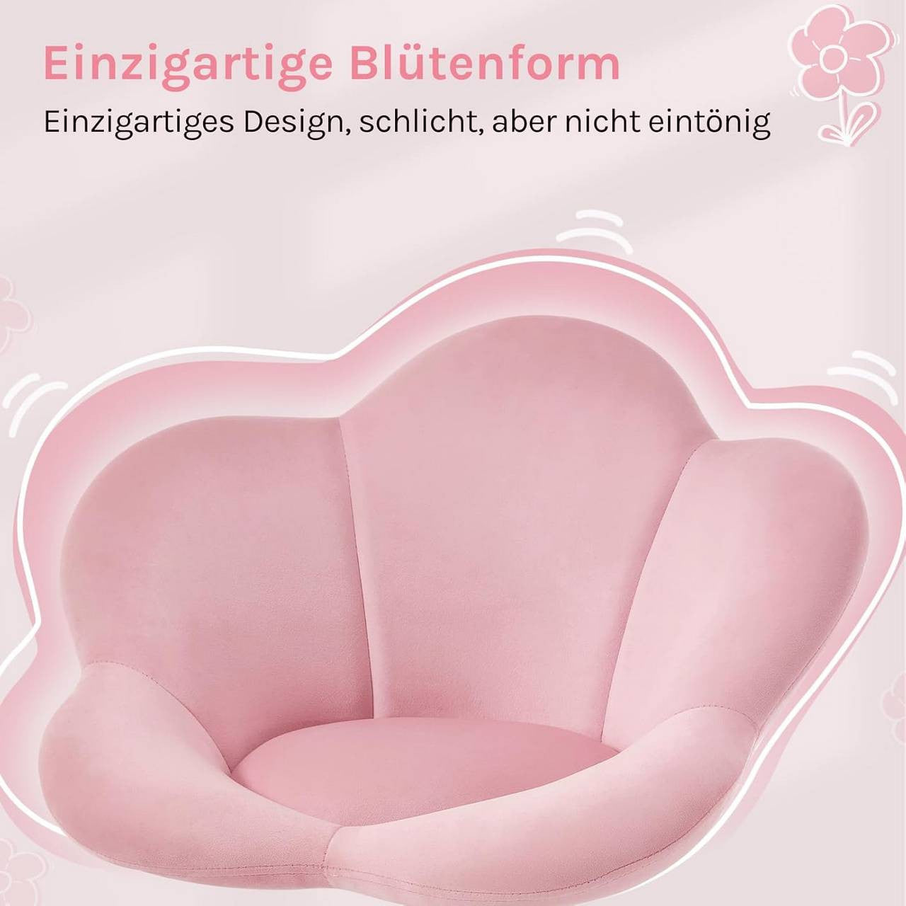 24goodz Kids Office Chair - Ergonomic Comfort - Height Adjustable - Velvet - For Children - Light Pink