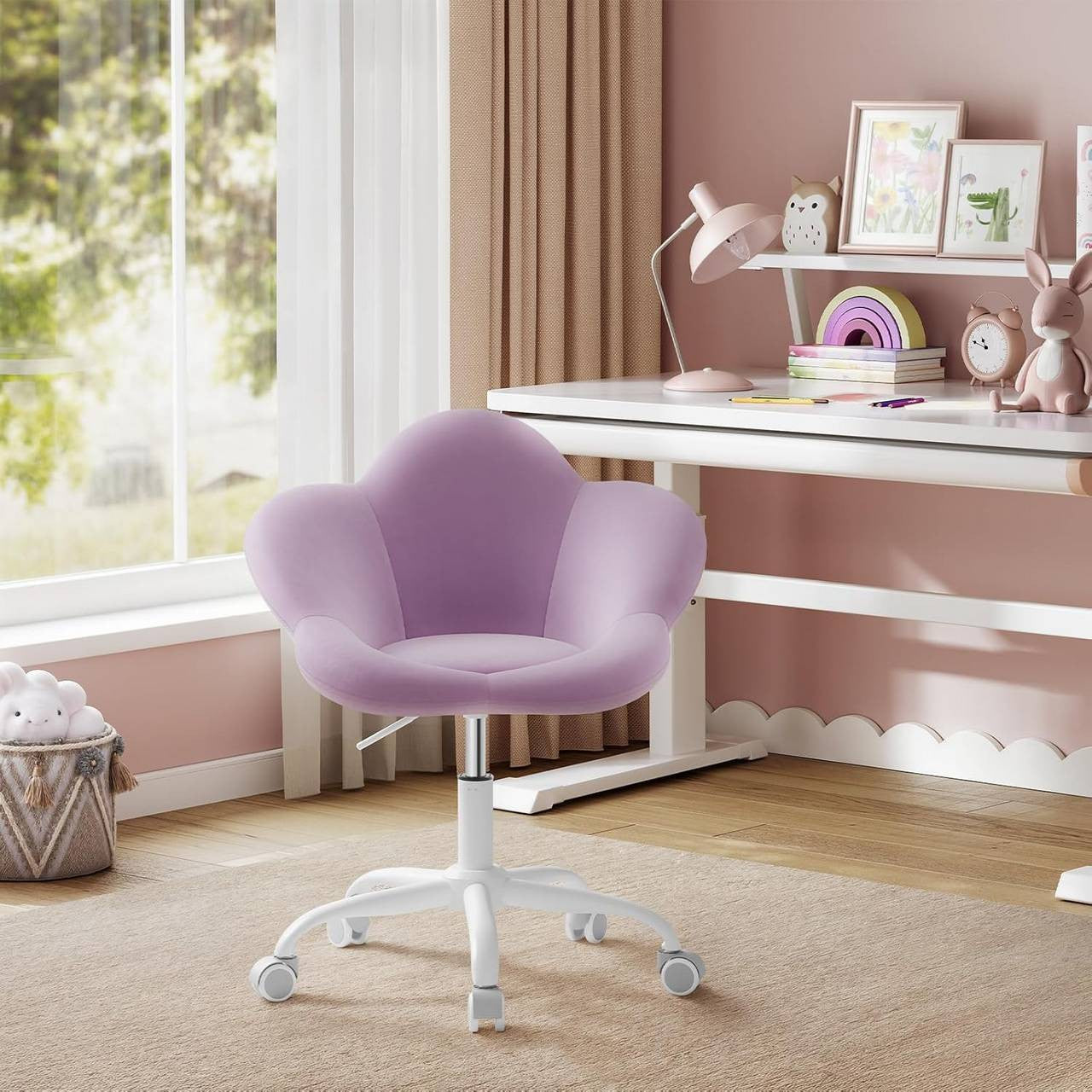 24goodz Kids Office Chair - Ergonomic Design - Height Adjustable - Velvet - For Children and Teens - Light Purple