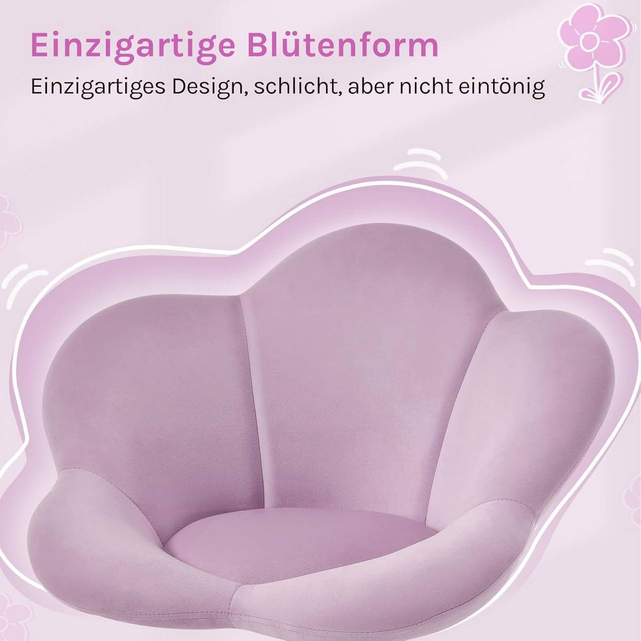 24goodz Kids Office Chair - Ergonomic Design - Height Adjustable - Velvet - For Children and Teens - Light Purple