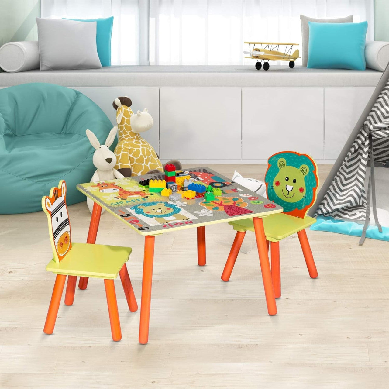 24goodz Kids Table and Chair Set - Stable and Durable Design - Easy to Clean - MDF - For Children from 2 years - Forest Theme