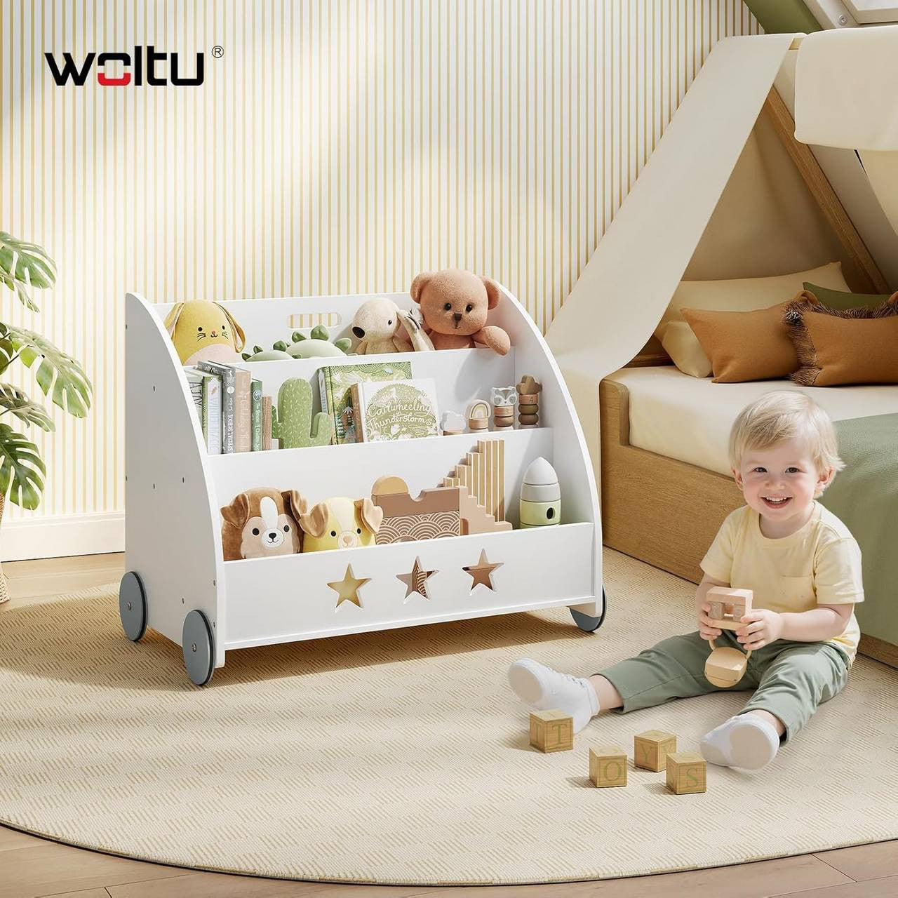 24goodz Kids Book Trolley - Safe and Eco-Friendly Design - MDF - For Children - White and Grey