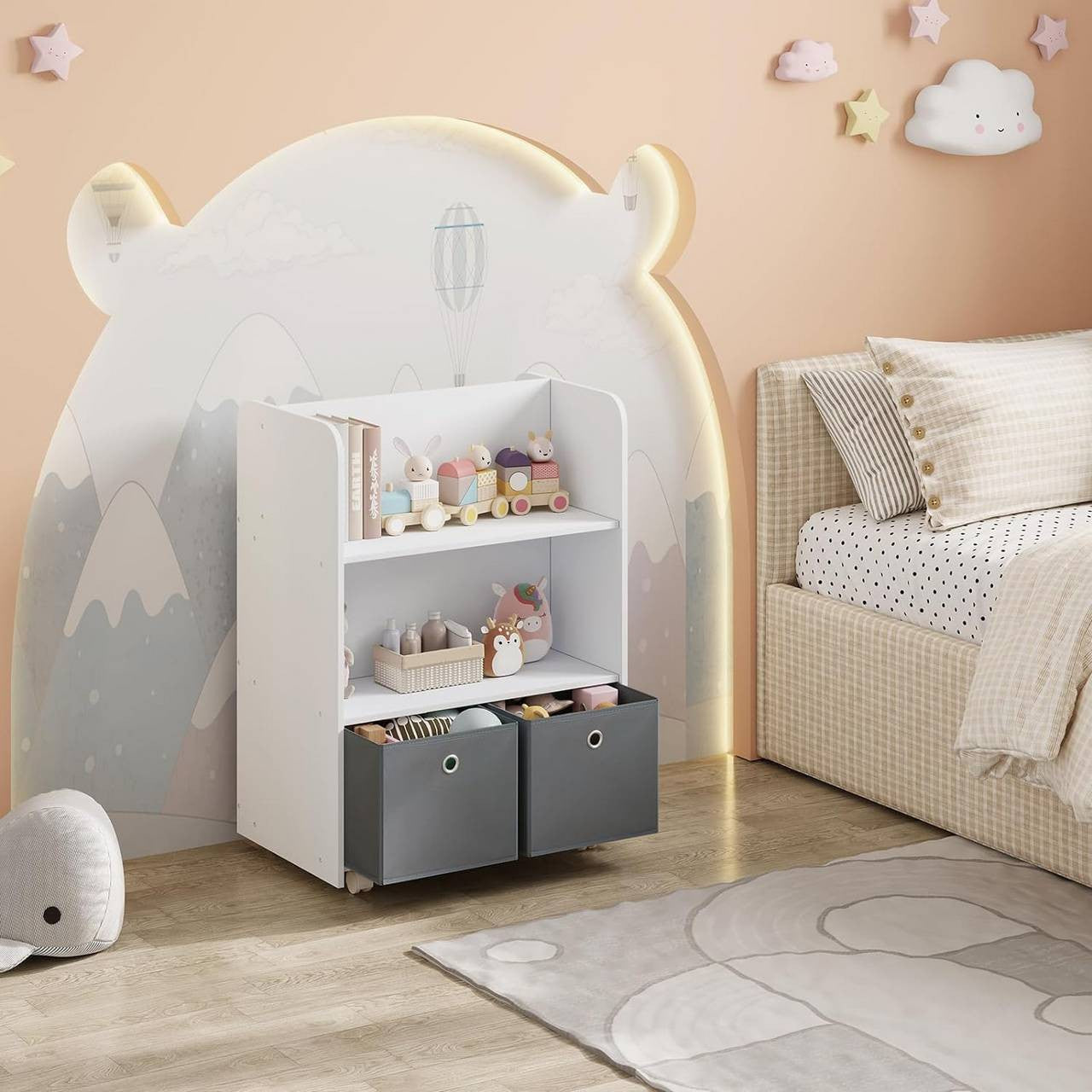 24goodz Rolling Kids Shelf - Dual-Sided Storage - Safe and Durable - MDF - For Children - White