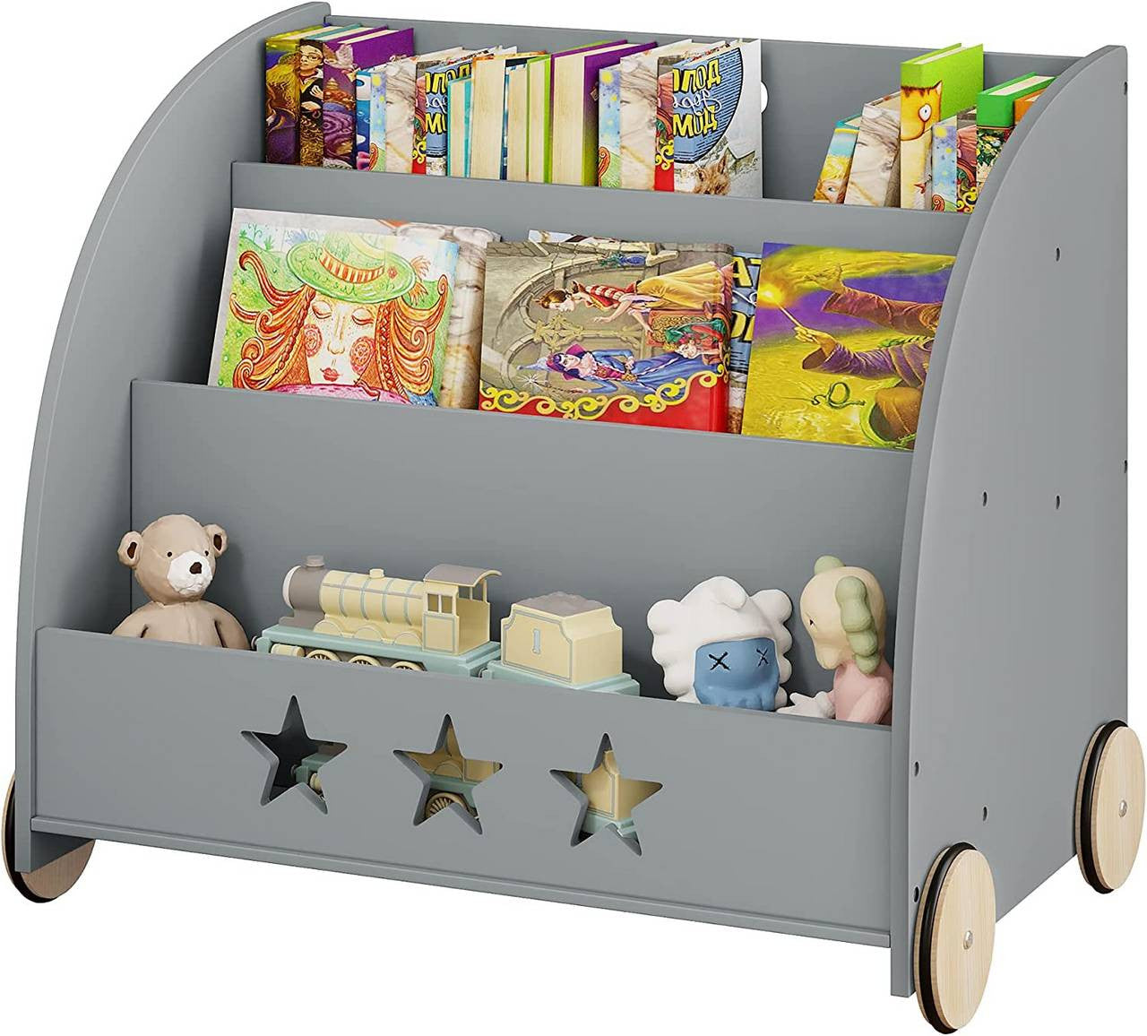 24goodz Kids Book Trolley - Safe and Eco-Friendly Design - MDF - For Children - Grey