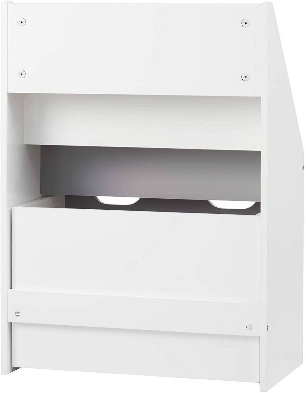 24goodz Kids Bookshelf with Toy Storage Box on Wheels - Safe and Stable Design - E1 MDF - For Children - Grey + White