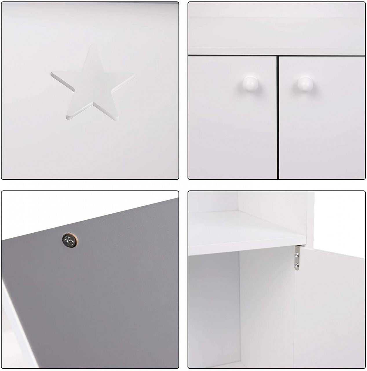 24goodz Kids Book Shelf with Doors, Stars & Roof - High-Quality MDF - Safe and Reliable Design - 28.3 x 115 x 62 cm - For Children Over 3 Years - White + Grey