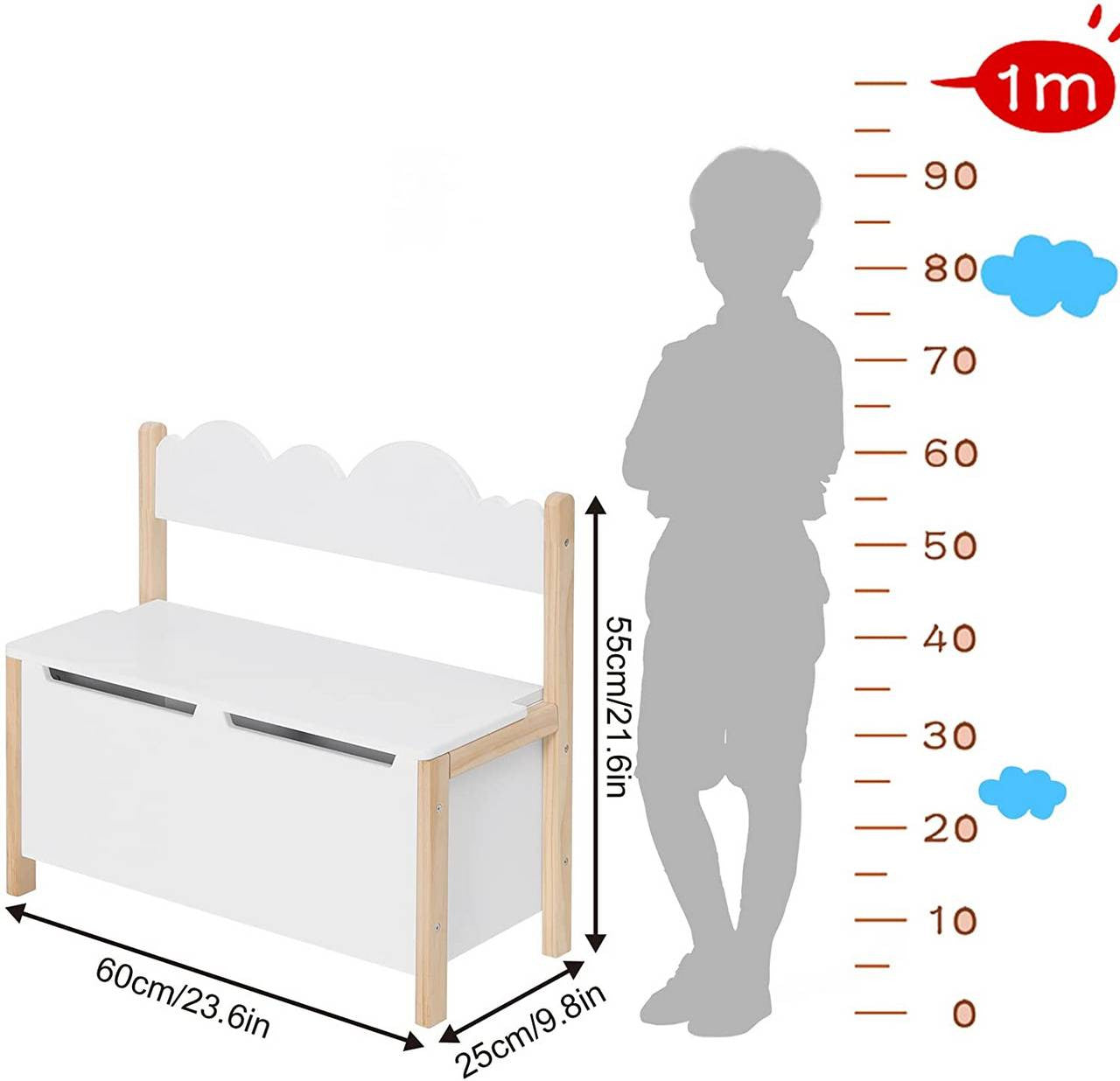 24goodz Kids Bench with Storage - Safe Design - Soft-Close Hinges - MDF and Solid Wood - For Children 3+ - Green + Light Oak - ws