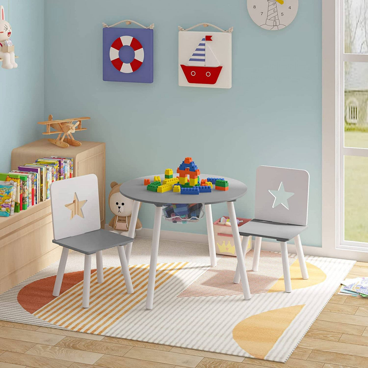 24goodz Kids Table and Chair Set with Storage - Safe and Child-Friendly Design - MDF and Pine Wood - For Toddlers - White
