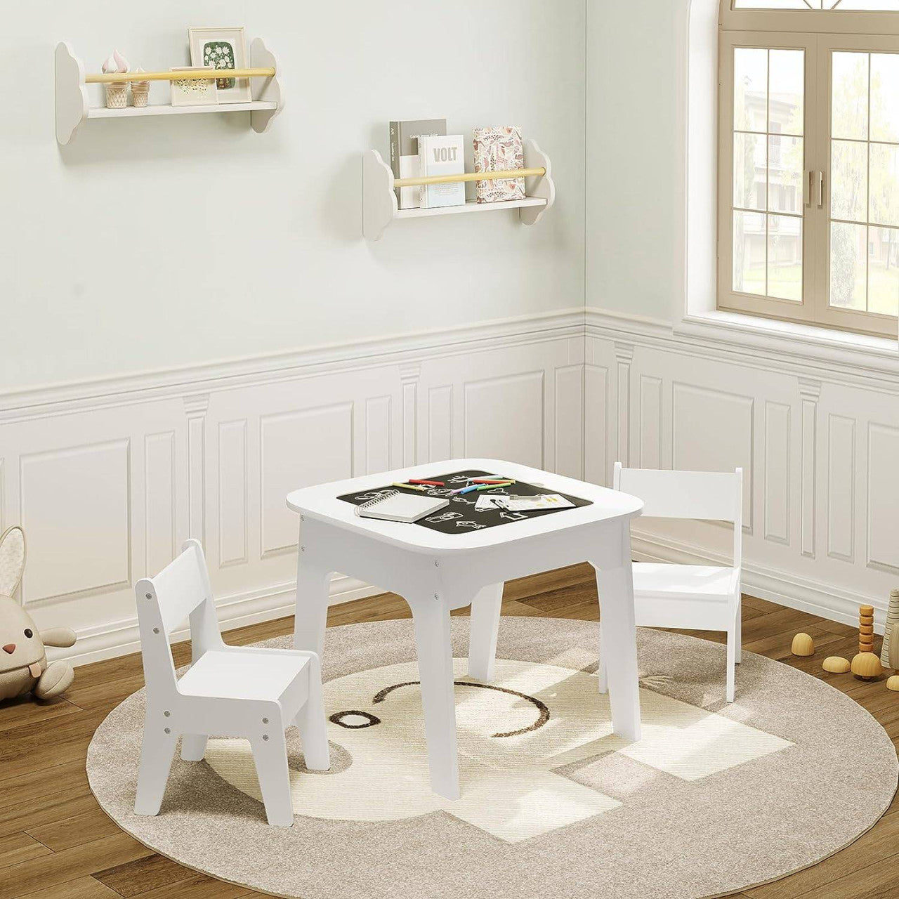 24goodz Kids Table and Chair Set - Space-Saving Design - Durable MDF - For Children aged 3 to 7 - White